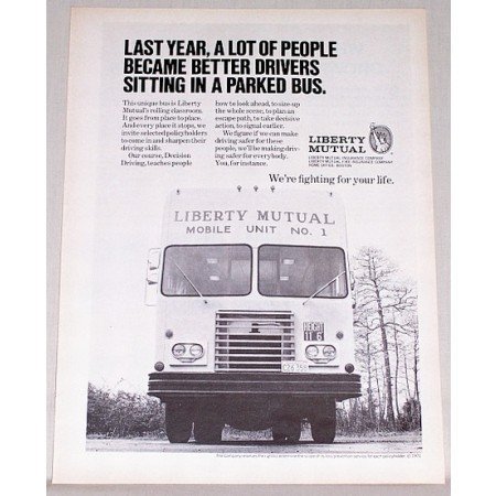 1972 Liberty Mutual Insurance Mobil Unit No. 1 Bus Print Ad