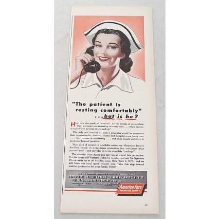 1948 America Fore Insurance Group Nurse On Phone Art Color Print Ad