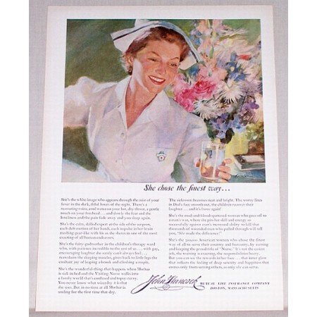 1954 John Hancock Life Insurance Spreler Art Nursing Color Print Ad