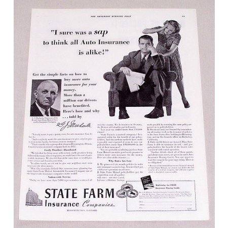 1940 State Farm Insurance Company Print Ad - I Sure Was A Sap