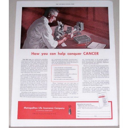 1952 Metropolitan Life Insurance Company Color Art Print Ad - Help Conquer Cancer