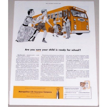 1955 Metropolitan Life Insurance Company Children School Bus Art Color Print Ad