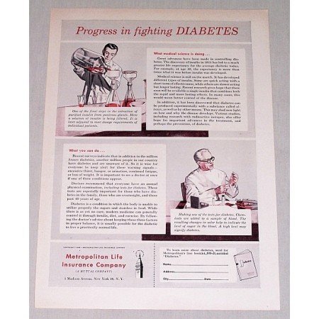 1949 Metropolitan Life Insurance Print Ad - Fighting Diabetes