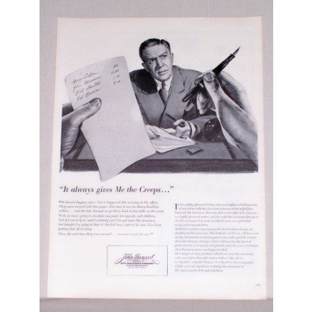 1944 John Hancock Insurance Art Print Ad - Gives Me The Creeps