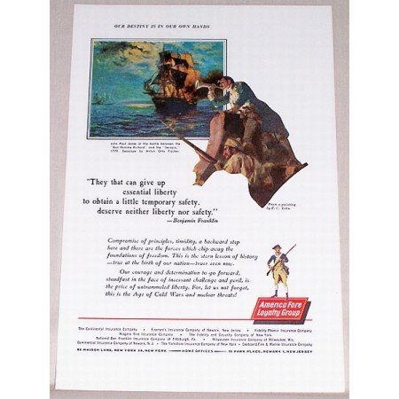 1961 American Fore Loyalty Insurance Fisher Art Color Print Ad