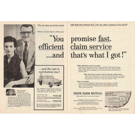 1955 State Farm Insurance Decatur Illinois 2 Page Print Ad