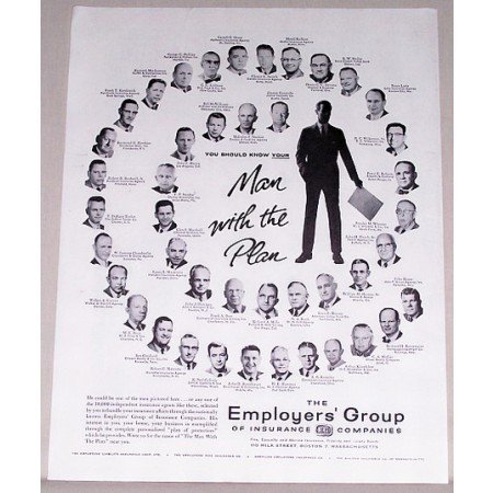 1957 Employers Group Insurance Print Ad - Man With The Plan