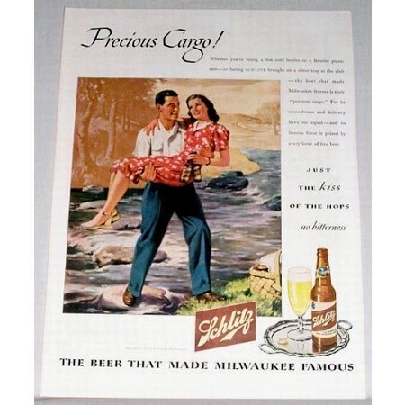 1945 Schlitz Beer Brewery Color Print Ad - Precious Cargo