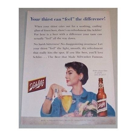 1955 Schlitz Beer Color Print Brewery Ad - Feel The Difference
