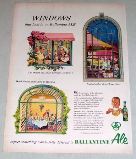 1953 Ballantine Ale Beer Color Print Ad - Windows That Look In