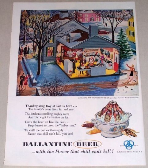 1953 Ballantine Beer Lucile Cross Thanksgiving Color Print Ad