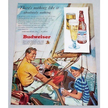 1949 Budweiser Beer Sailboat Sailing Color Art Print Ad