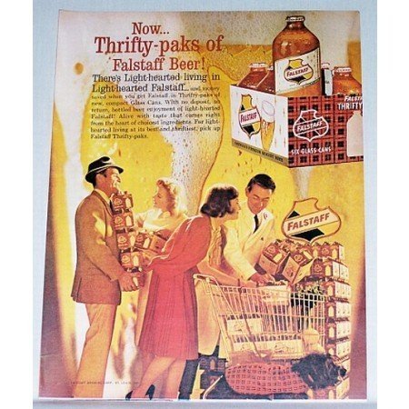 1962 Falstaff Beer 6 Pack Bottle Display Color Print Ad