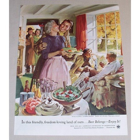1954 Beer Belongs Series #100 Color Art Print Ad - Home Life in America