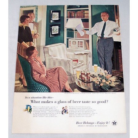 1956 Beer Belongs Series #119 Color Art Print Ad - Dad Rehearses His Speech