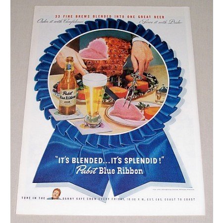 1946 Pabst Blue Ribbon Beer Ham Dinner Color Print Ad