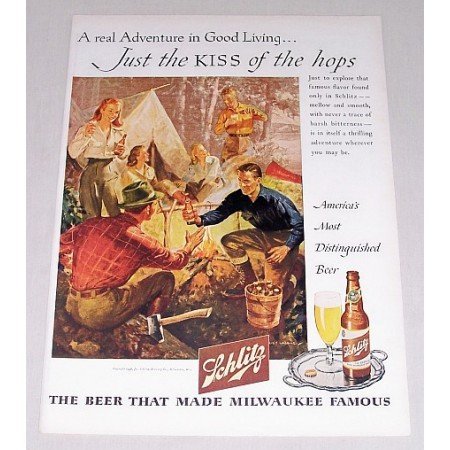 1946 Schlitz Beer Outdoor Camping Art Color Print Ad