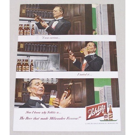 1949 Schlitz Beer Color Art Print Ad - Sampling Beer