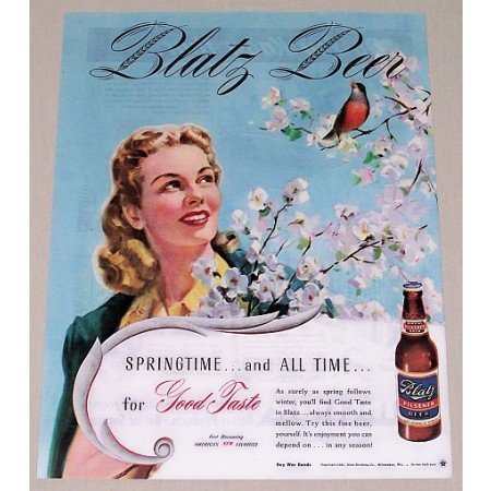 1945 Blatz Beer Color Art Print Ad - Springtime...And All Time