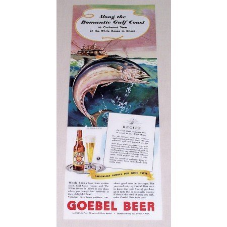 1944 Goebel Beer Color Fishing Art Print Ad - Romantic Gulf Coast