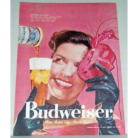 1958 Budweiser Beer Color Print Ad - Who Needs Disguises