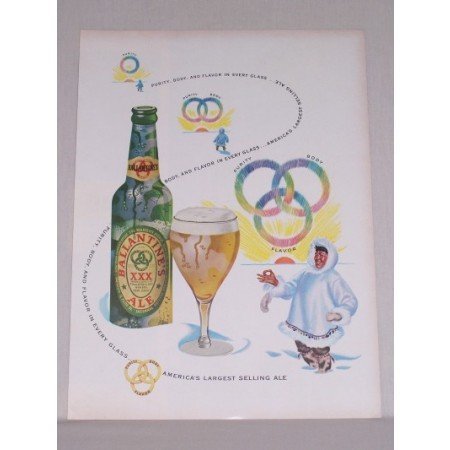 1950 Ballantine's Ale Eskimo Woman Color Print Ad