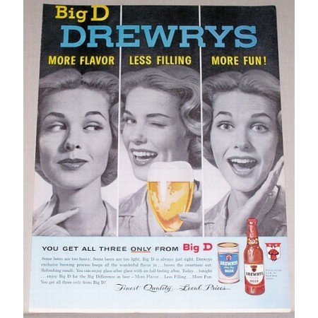 1961 Drewry's Beer Color Print Ad - Get All Three From Big D