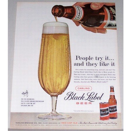 1960 Carling Black Label Beer Color Print Ad