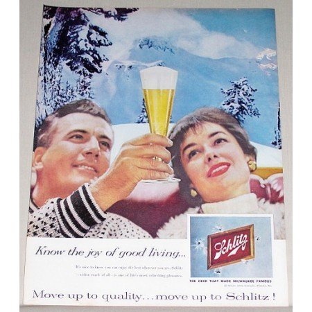 1959 Schlitz Beer Winter Scene Color Print Ad - Joy of Good Living