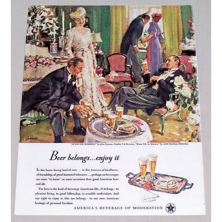 1947 Beer Belongs Series #5 Art Color Print Ad - After The Wedding