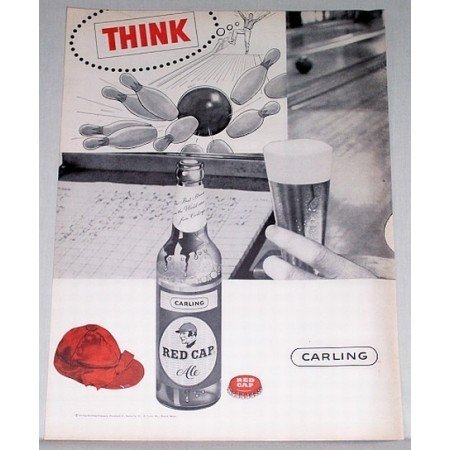 1956 Carling Red Cap Ale Bowling Print Ad