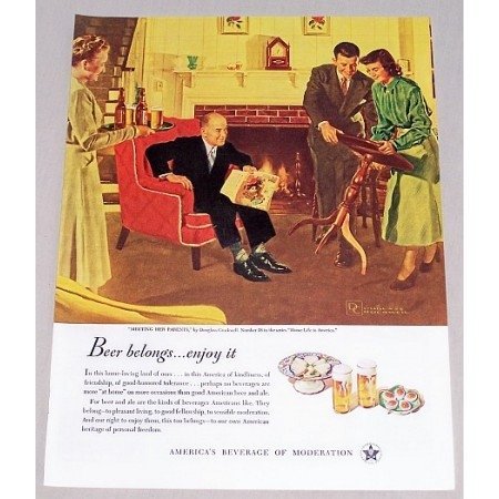 1949 Beer Belongs Series #28 Art Color Print Ad - Meeting Her Parents