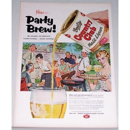 1955 Goetz Country Club Malt Liquor Color Art Print Ad - Party Brew