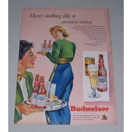1949 Budweiser Beer Waitresses Color Art Print Ad