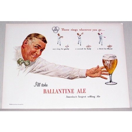 1947 Ballantine Ale Color Art Print Ad - Three Rings