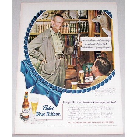 1948 Pabst Blue Ribbon Beer Color Print Ad Jonathan Wainwright