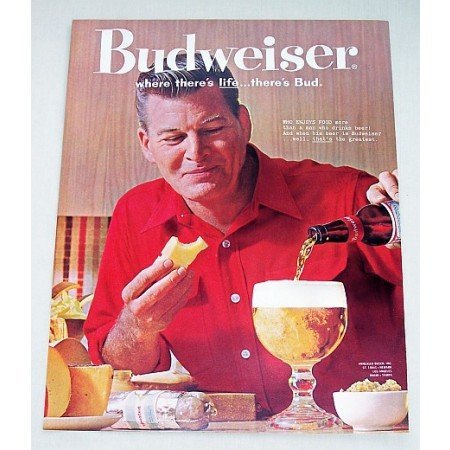 1961 Budweiser Beer Color Print Ad - Who Enjoys Food