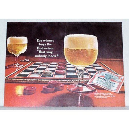 1967 Budweiser Beer Bud Checkerboard Checkers Color Print Ad