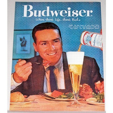 1959 Budweiser Bud Beer Color Print Ad - Rare Steak