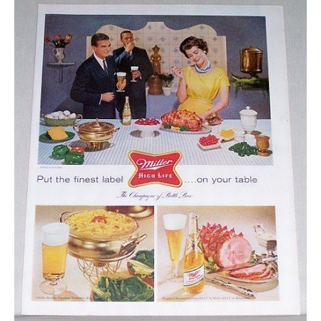 1960 Miller Beer Color Print Ad - Label On Your Table
