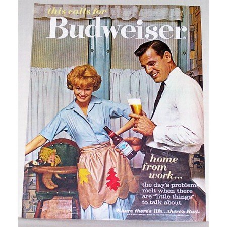 1962 Budweiser Bud Beer Color Print Ad - Home From Work