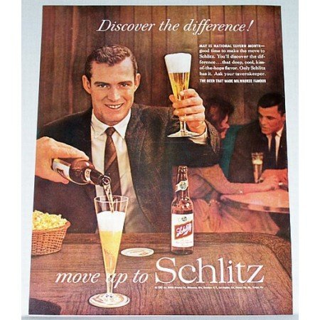 1961 Schlitz Beer Color Print Ad - Discover The Difference!