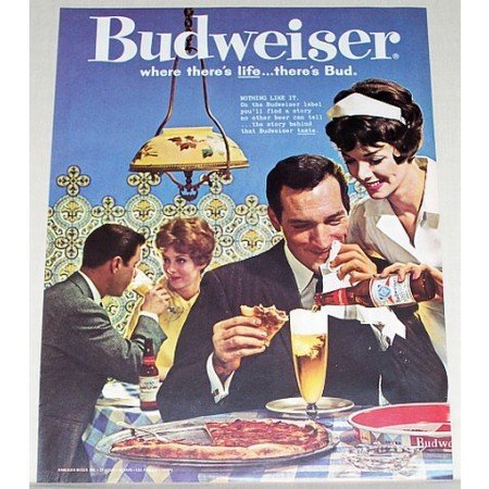 1961 Budweiser Beer Bud Pizza Color Print Ad - Nothing Like It