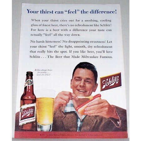 1955 Schlitz Beer Hot Dog Color Brewery Print Ad