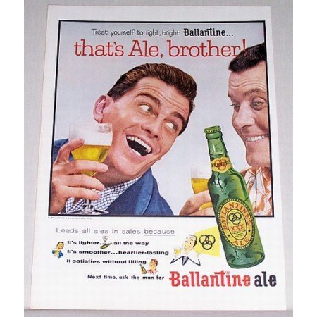 1955 Ballantine's Ale Color Print Ad - Thats Ale, Brother