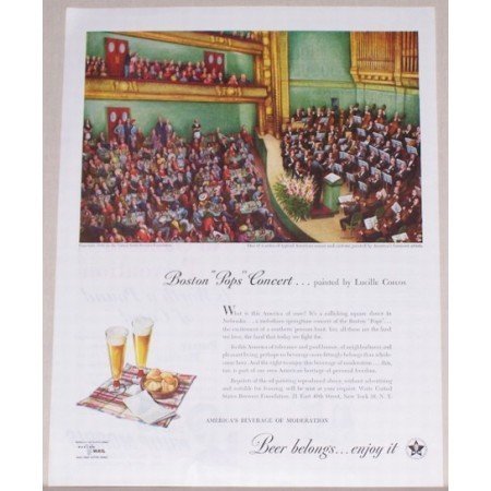 1945 Beer Belongs Boston Pops Concert Color Art Print Ad
