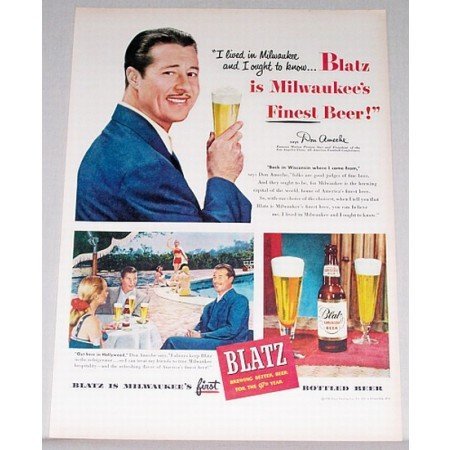 1948 Blatz Beer Color Print Ad Celebrity Don Ameche