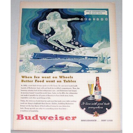 1948 Budweiser Beer Bud Color Art Print Ad - When Ice Went On Wheels