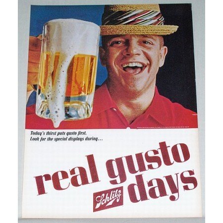 1965 Schlitz Beer Color Print Ad - Real Gusto Days