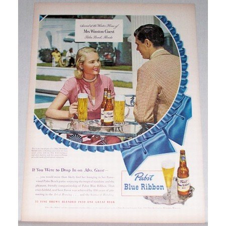 1948 Pabst Blue Ribbon Beer Color Print Ad Mrs Winston Guest